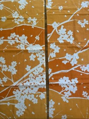 Vintage 1970s Orange White Floral Cotton Muslin Fabric Lot of 2pcs 46"L x 20"W